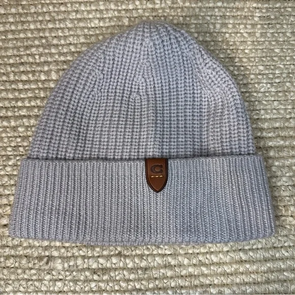NWOT Wool Coach Light Gray Knit Beanie Hat Mrs Coach Authentic Embroidered | Ribbed knit beanie – Mixed  main image 2